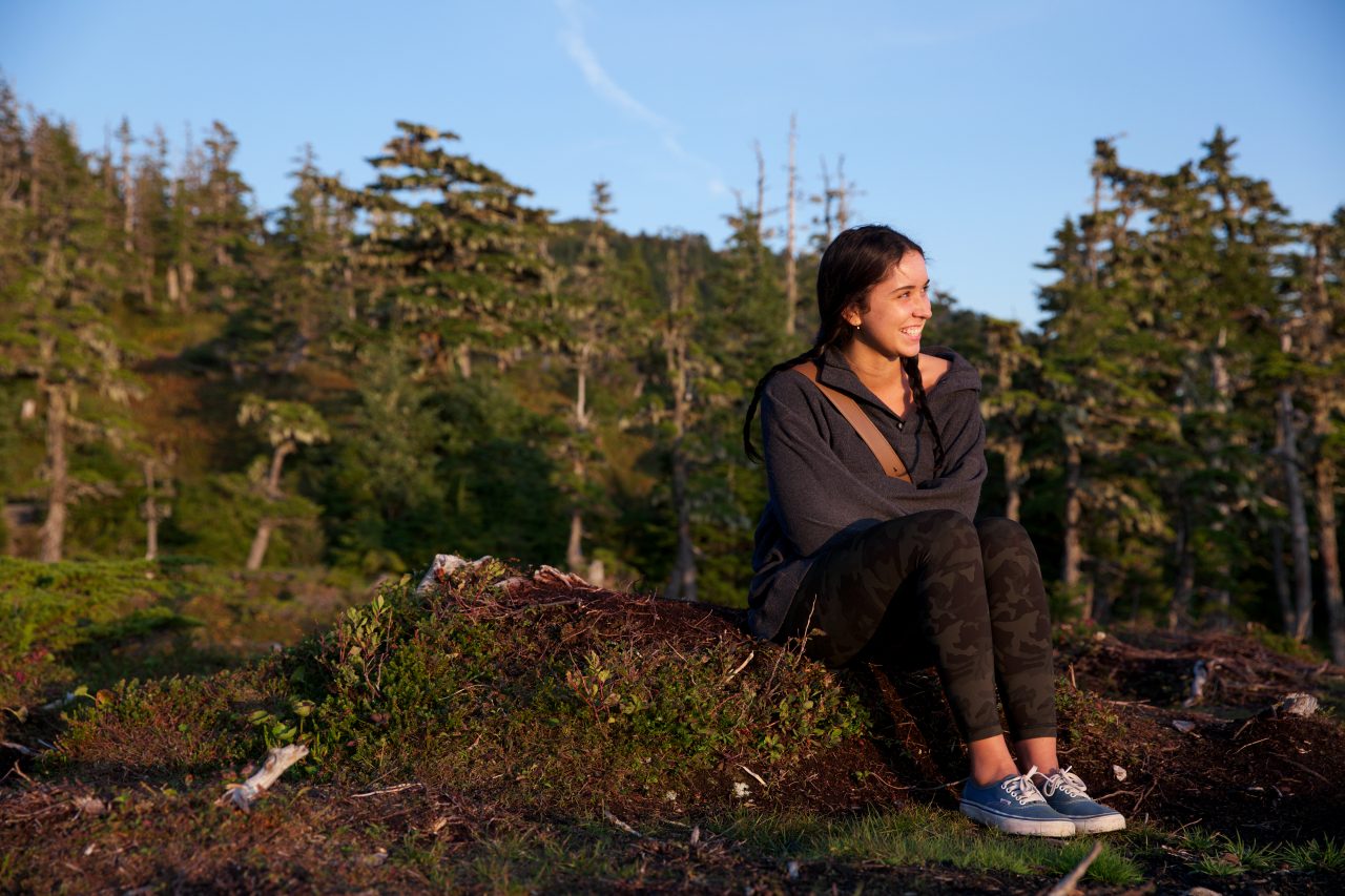 SITKA, ALASKA - SEPTEMBER 2019: Meaghan Way at the top of Harbor Mt. in Sitka, Alaska.